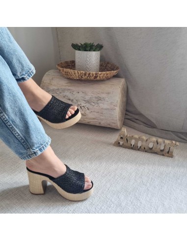 Sabots compensés Femme - Bride tressée, style boho chic et semelle tissu
