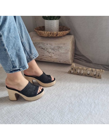 Sabots compensés Femme - Bride tressée, style boho chic et semelle tissu