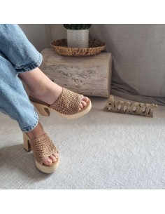 Sabots compensés Femme - Bride tressée, style boho chic et semelle tissu