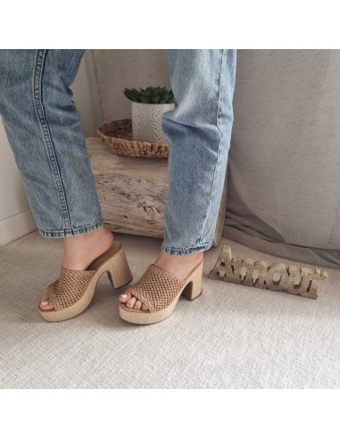 Sabots compensés Femme - Bride tressée, style boho chic et semelle tissu