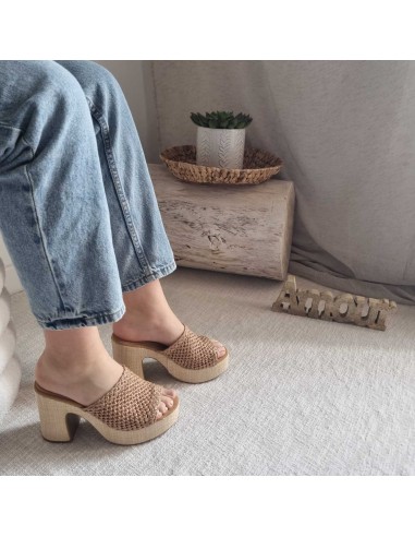 Sabots compensés Femme - Bride tressée, style boho chic et semelle tissu