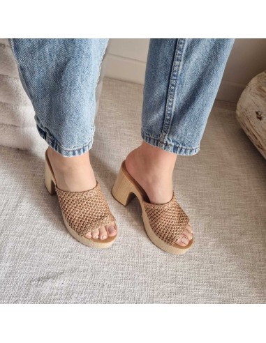 Sabots compensés Femme - Bride tressée, style boho chic et semelle tissu