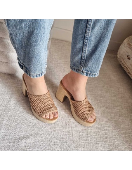 Sabots compensés Femme - Bride tressée, style boho chic et semelle tissu