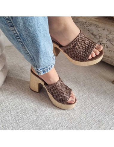 Sabots compensés Femme - Bride tressée, style boho chic et semelle tissu