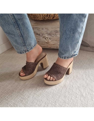 Sabots compensés Femme - Bride tressée, style boho chic et semelle tissu