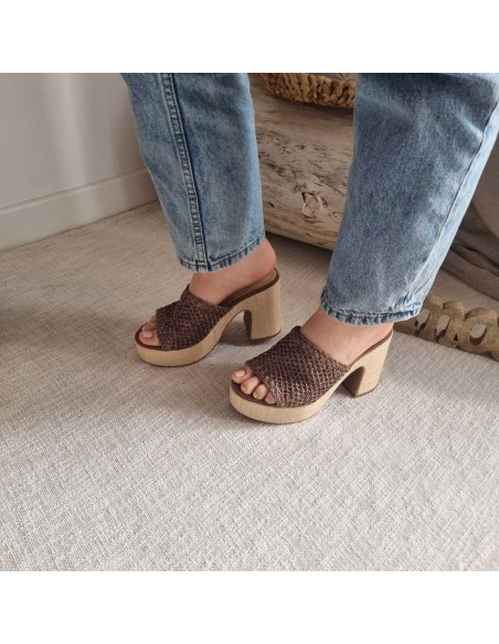 Sabots compensés Femme - Bride tressée, style boho chic et semelle tissu