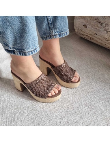 Sabots compensés Femme - Bride tressée, style boho chic et semelle tissu