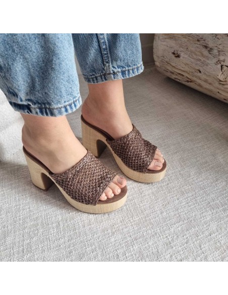 Sabots compensés Femme - Bride tressée, style boho chic et semelle tissu