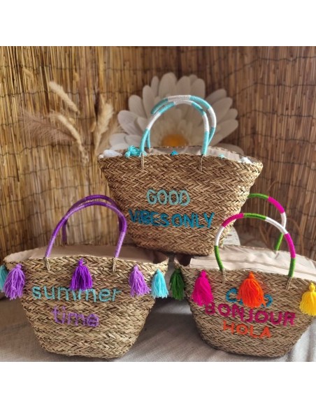 Sac en Paille Femme - SUMMER TIME - avec Pompons Décoratifs - Style estival Bohème