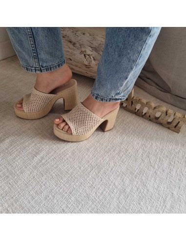 Sabots compensés Femme - Bride tressée, style boho chic et semelle tissu