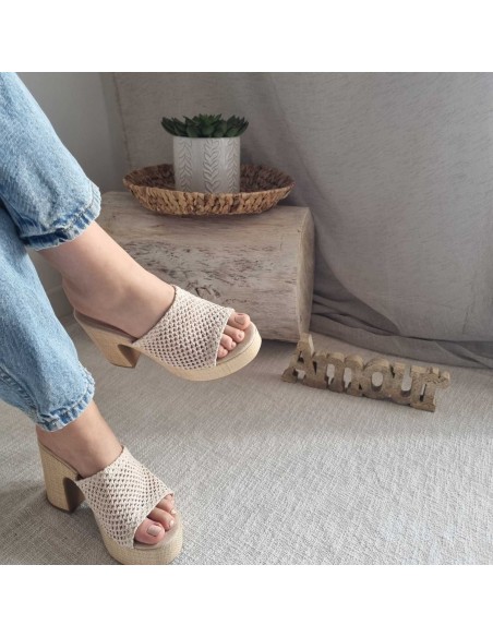 Sabots compensés Femme - Bride tressée, style boho chic et semelle tissu