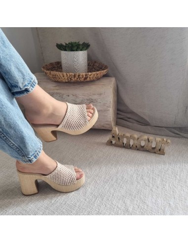 Sabots compensés Femme - Bride tressée, style boho chic et semelle tissu