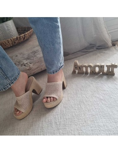 Sabots compensés Femme - Bride tressée, style boho chic et semelle tissu