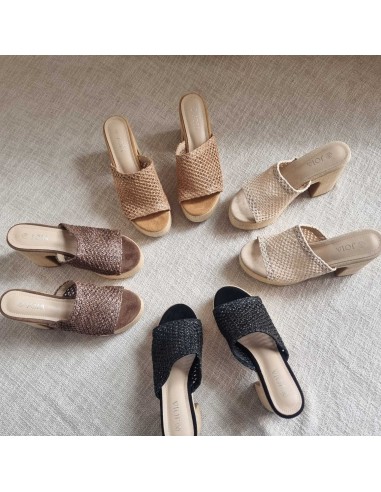 Sabots compensés Femme - Bride tressée, style boho chic et semelle tissu