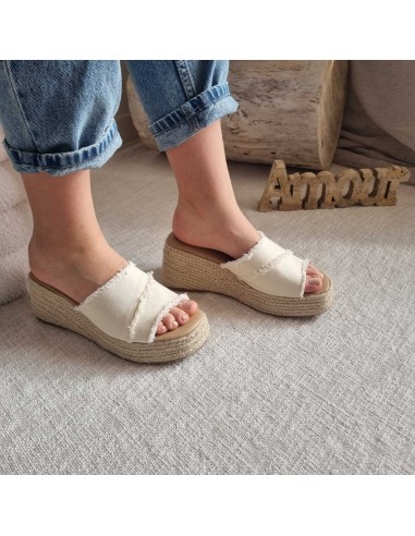 Mules compensées Femme à large bride en tissu - Style boho Chic, look estival tendance