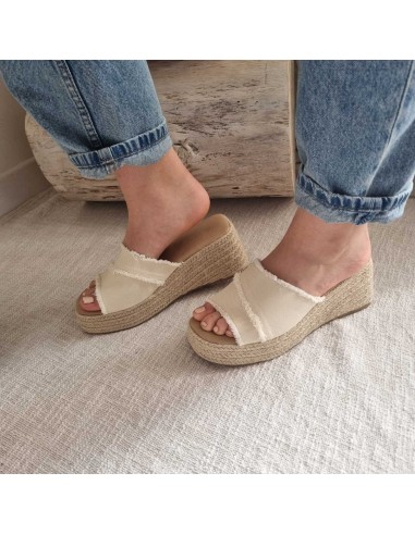 Mules compensées Femme à large bride en tissu - Style boho Chic, look estival tendance