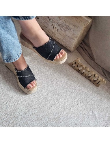 Mules compensées Femme à large bride en tissu - Style boho Chic, look estival tendance