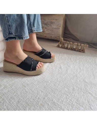 Mules compensées Femme à large bride en tissu - Style boho Chic, look estival tendance