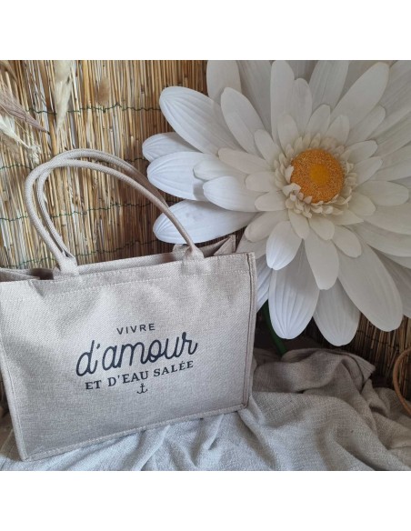 Sac Cabas en Lin - VIVRE D'AMOUR et D'EAU SALEE - Elégance Naturelle et Pratique