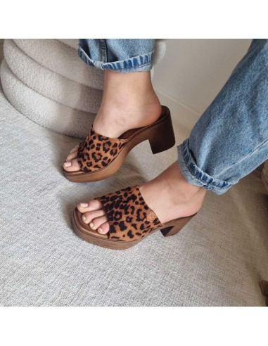 Mules à talon bloc en bois léopard - Confort & Style Boho Chic Tendance