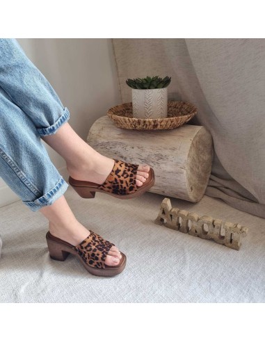 Mules à talon bloc en bois léopard - Confort & Style Boho Chic Tendance