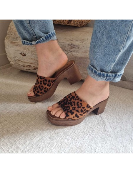 Mules à talon bloc en bois léopard - Confort & Style Boho Chic Tendance