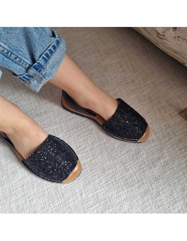 Sandales Plates Minorquine Pailletées noires pour Femme - Qui Font Briller Votre Eté