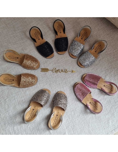 Sandales Plates Minorquine Pailletées noires pour Femme - Qui Font Briller Votre Eté