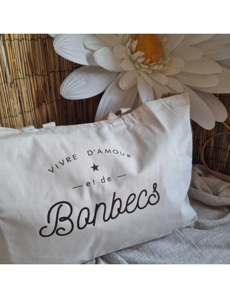Tote Bag XXL "VIVRE D'AMOUR et de BONBECS" - Spacieux et Stylé