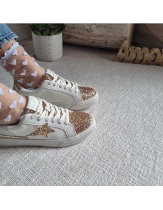 Sneakers à Paillettes Dorées, Confortables, Tendance pour un Look Eclatant