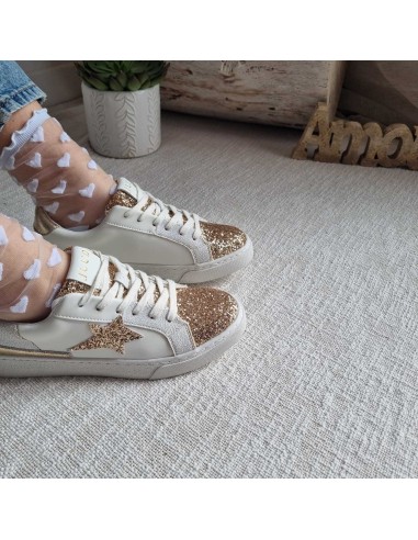 Sneakers à Paillettes Dorées, Confortables, Tendance pour un Look Eclatant