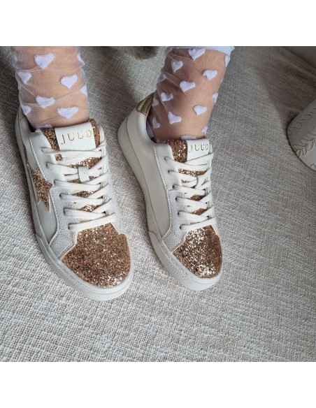 Sneakers à Paillettes Dorées, Confortables, Tendance pour un Look Eclatant