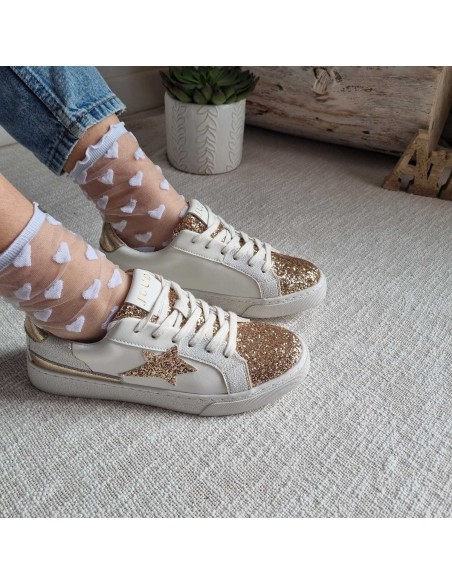 Sneakers à Paillettes Dorées, Confortables, Tendance pour un Look Eclatant