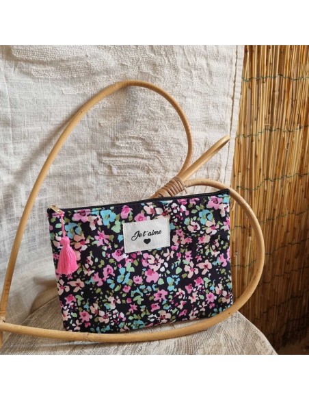 Pochette XL Liberty - Ecusson Brodé "Je t'aime🖤"