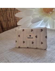 Pochette Blanche Femme - Imprimé Cœurs - Ecusson AMOUR