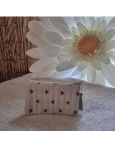 Pochette Blanche Femme - Imprimé Cœurs - Ecusson AMOUR 2