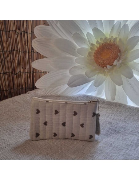 Pochette Blanche Femme - Imprimé Cœurs - Ecusson AMOUR