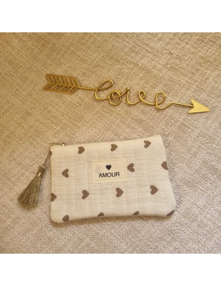 Pochette Blanche Femme - Imprimé Cœurs - Ecusson AMOUR