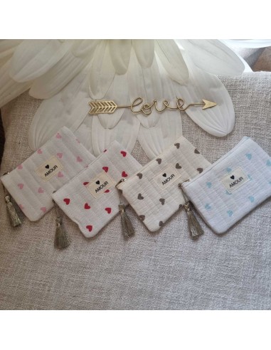 Pochette Blanche Femme - Imprimé Cœurs - Ecusson AMOUR