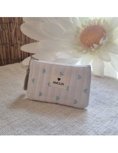 Pochette Blanche Femme - Imprimé Cœurs - Ecusson AMOUR