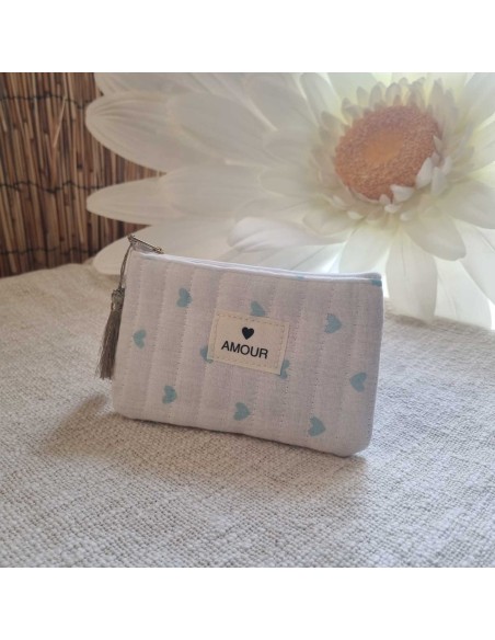 Pochette Blanche Femme - Imprimé Cœurs - Ecusson AMOUR