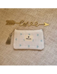 Pochette Blanche Femme - Imprimé Cœurs - Ecusson AMOUR 2