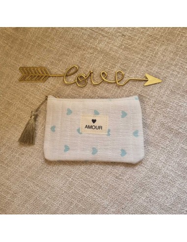 Pochette Blanche Femme - Imprimé Cœurs - Ecusson AMOUR