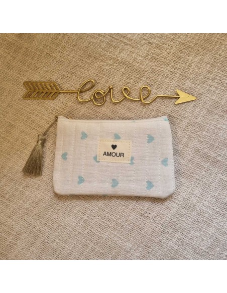 Pochette Blanche Femme - Imprimé Cœurs - Ecusson AMOUR