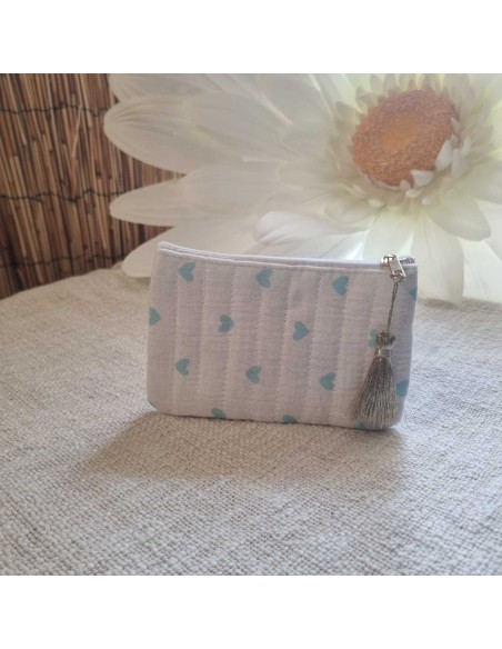 Pochette Blanche Femme - Imprimé Cœurs - Ecusson AMOUR