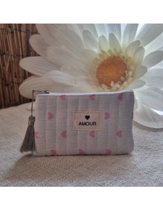 Pochette Blanche Femme - Imprimé Cœurs - Ecusson AMOUR