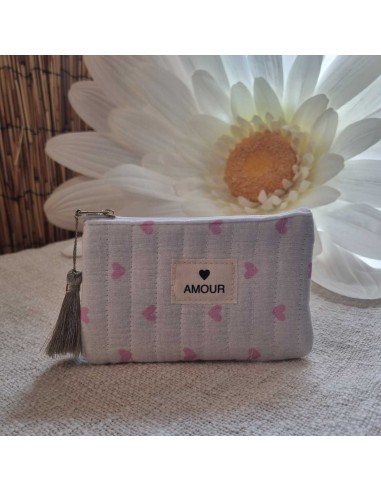 Pochette Blanche Femme - Imprimé Cœurs - Ecusson AMOUR