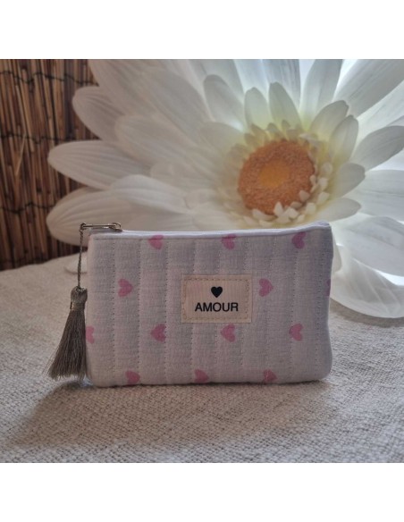 Pochette Blanche Femme - Imprimé Cœurs - Ecusson AMOUR