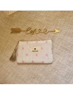 Pochette Blanche Femme - Imprimé Cœurs - Ecusson AMOUR 2