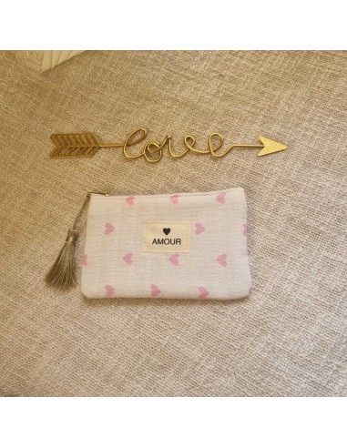 Pochette Blanche Femme - Imprimé Cœurs - Ecusson AMOUR